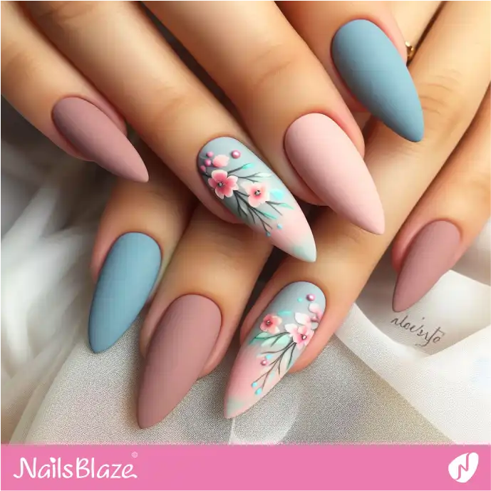 Matte Nails with Watercolor Flowers Design | Paint Nail Art - NB2243